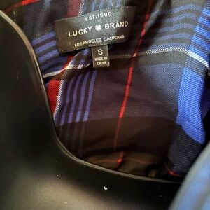 Lucky Brand Blue and Red Sheer Plaid Tunic with Tie Belt